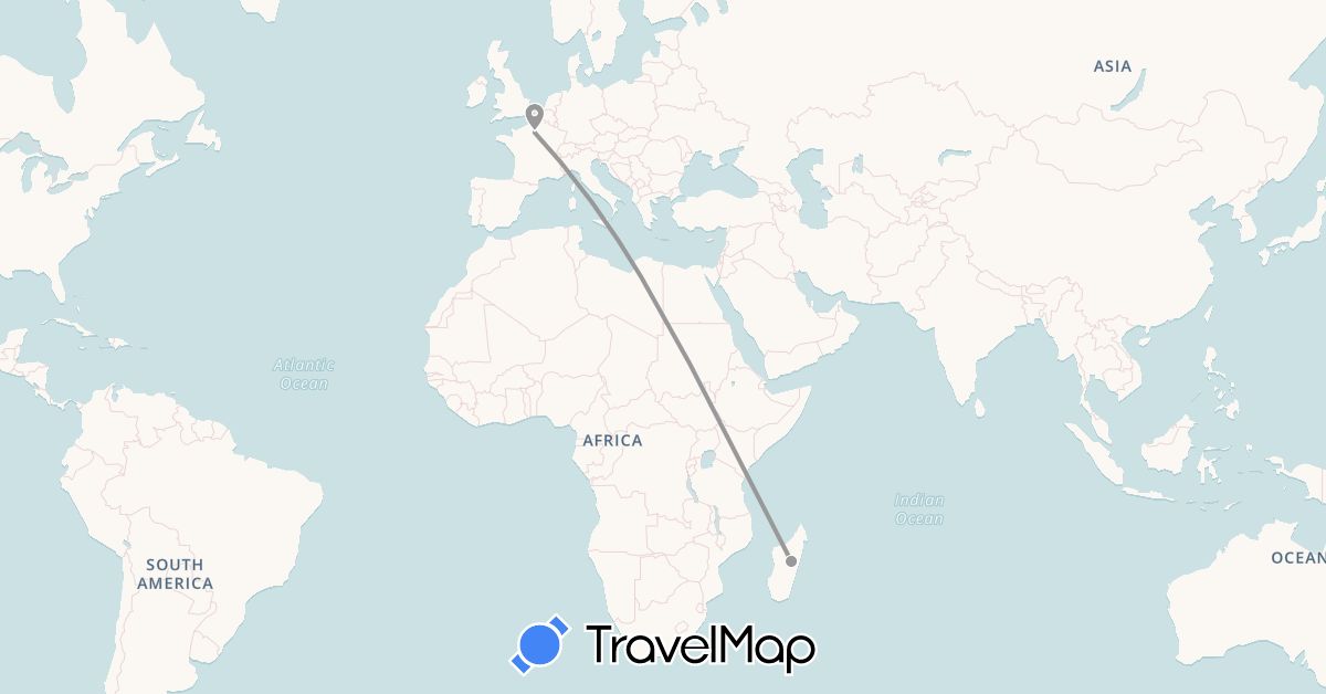 TravelMap itinerary: driving, plane in France, Madagascar (Africa, Europe)